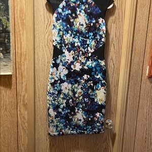 Worthington Black and Blue Floral Mini Dress